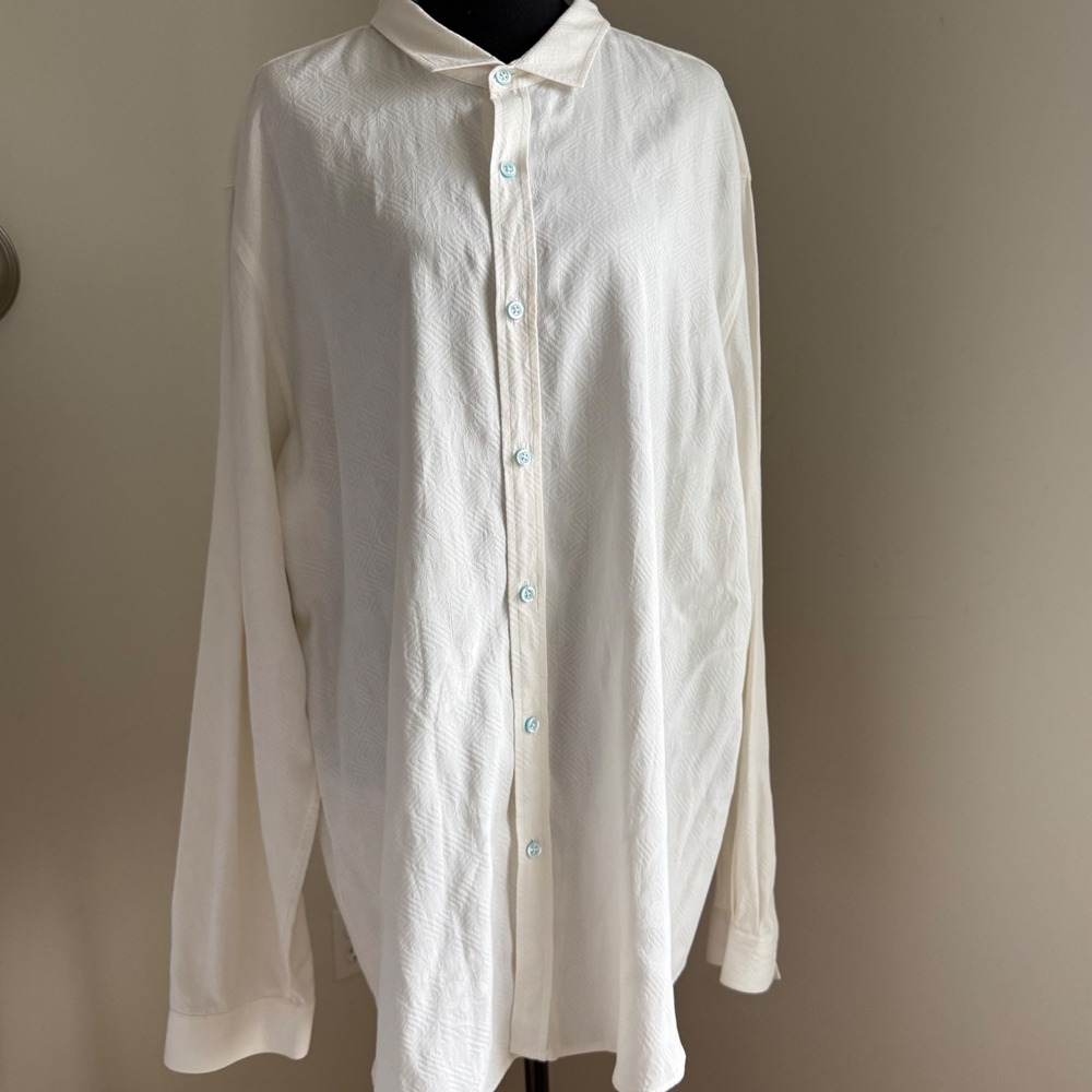 Tori Richard Silk Blend Jacquard Shirt XL Ivory Hawaiian Resort Luxury Button Up